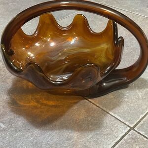 Vintage Amber Glass Basket